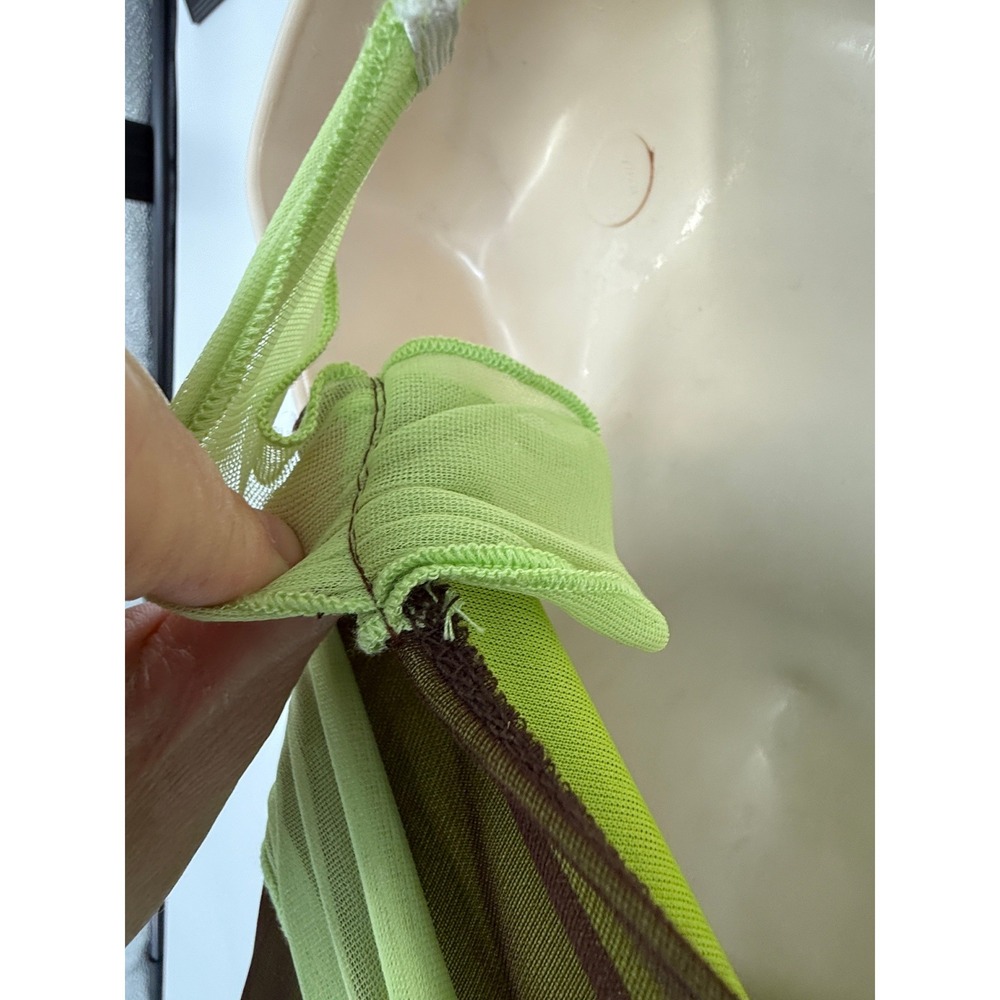 Brown‎ Lime Mesh Hi Low Dress Y2K Fairycore Ruched Asymmetrical Forest Grunge - Picture 7 of 16